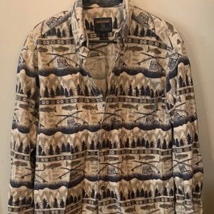 Men’s Woolrich Brand Long Sleeve Olive Fishing Shirt Large